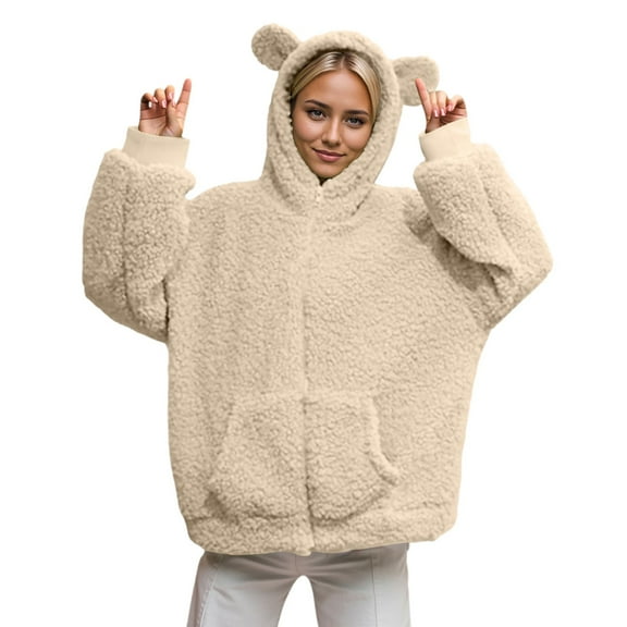 Cute T_eddy Bear Ears Hoodie Long Sleeve Soft Warm Fleece Homewear