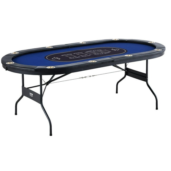 STAWAY Foldable Poker Table - 84" Oval Texas Hold'em Table with Padded Rails & Cup Holders - Portable Card Game Table for Family & Friends