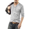 thumbnail image 3 of Skymirror Long Sleeve Men T-shirt Solid Color Casual V Neck Thin Buttons T-shirt Male Clothing, 3 of 7