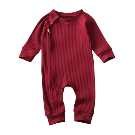 

Newborn Baby Boys Girls Romper Infant Long Sleeve Shoulder Buttons One-Piece Zipper Jumpsuit Playsuit