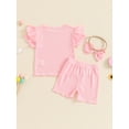 thumbnail image 4 of Bagilaanoe 3pcs Toddler Baby Girl Shorts Set Short Sleeve T Shirt Tops + Shorts + Hairband 6M 12M 18M 24M 3T Kids Casual Summer Clothes, 4 of 7