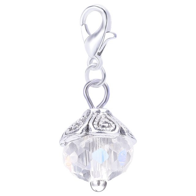 20pcs Assorted Color Crystal Dangle Charms Pendant with Lobster Clasp Jewelry Making Accessory Fit Floating Locket Charms Necklaces White