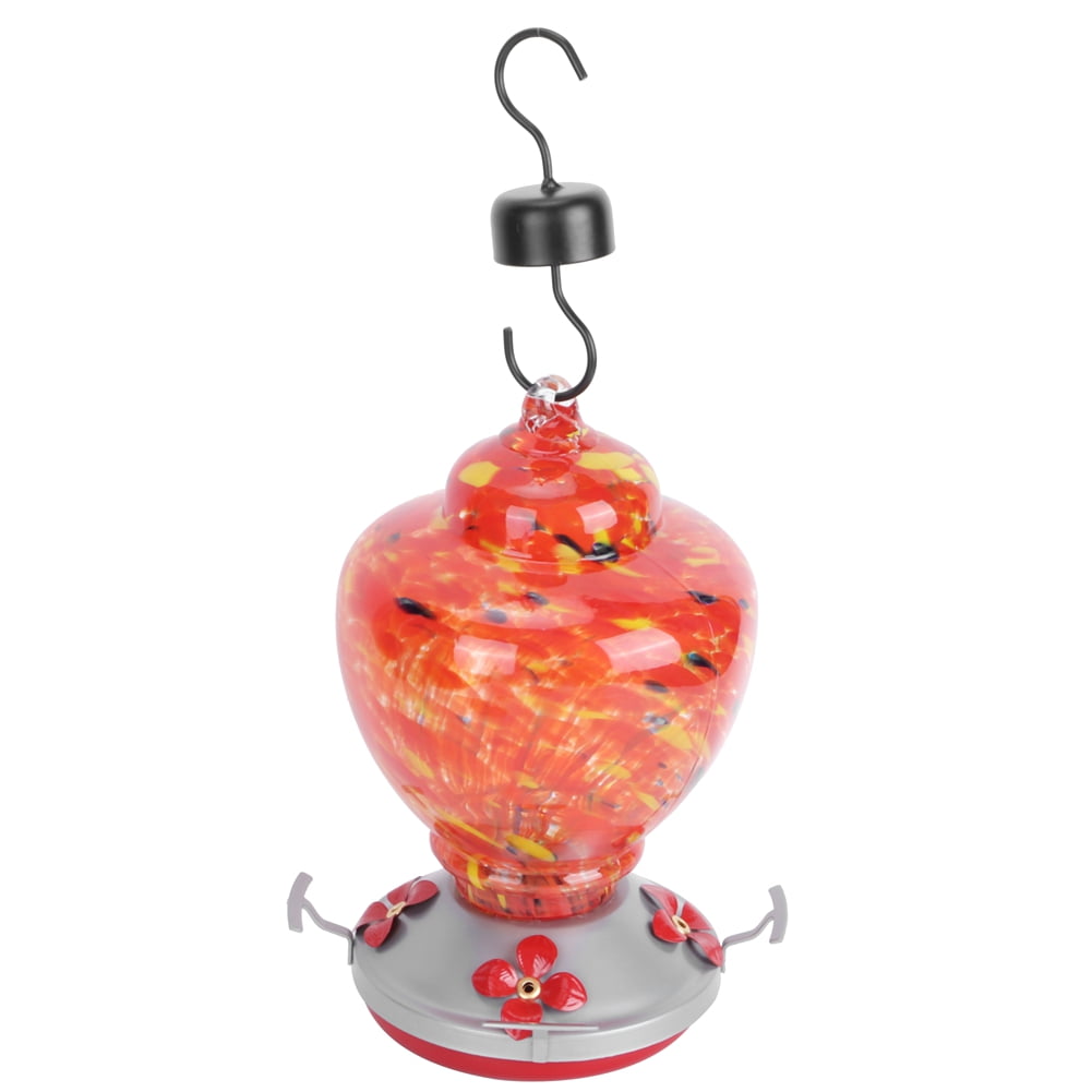 Rupoun Hand-Painted Stained Glass Bird Feeder for Hummingbirds Outdoor Garden Decoration 6.5 x 8.9 Inches / 16.5 x 22.5 cm Type A