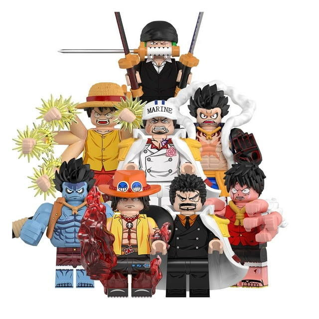 Figuras de Bloques de Construcción: 8 Piezas Serie Aventura Pirata | Monkey D. Sakazuki Acción Articulada | Juguete de Colección y Regalo