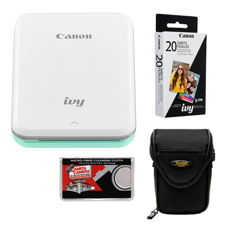 Canon IVY Wireless Bluetooth Mini Photo Printer (Mint Green) with 20 ZINK Photo Paper Pack + Case +