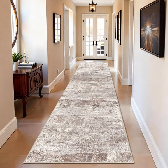 RUUGME Hallway 3x12 Runner Rug - runner Rug Stain Resistant for living room Non Slip Indoor Entryway Rubber Backing Carpet Bedroom Kitchen Distressed Floor Decor Mat Machine washable 3x12 Brown