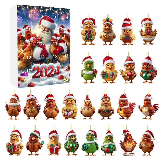 Navidad Adviento Navidad pollo Adviento cuenta atrás caja ciega Mini pollo acrílico bebé colgante Navidad caja ciega conjunto