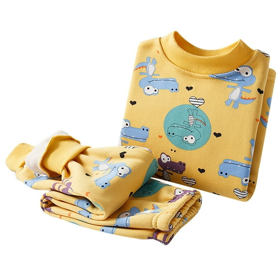 CUZIBR Toddler Unisex Kids Boys Girls Winter Warm Lined Cartoon Floral Dinosaur Print Tops Shirt Sweatpants Jogger 2PCS Sets Cozy Dailywear For Child
