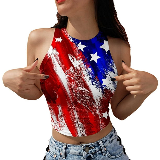 Hotellet let Fedt abcnature Co.Ltd Women's American Flag Crop Top USA Patriotic 4th of July  Sexy Exposed Navel Top Soft Summer Sleeveless Crop Tank Tops - Walmart.com