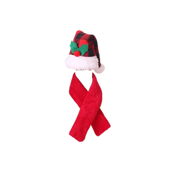Cubierta de botella de vino de Navidad Lovely Home Restaurant DIY Hat Bufanda Set Adorno de de cena Decoración de banquete Adorno de Kits de decoración para fiestas Sombrero a cuadros bufanda roja Bewildely HA068080-01