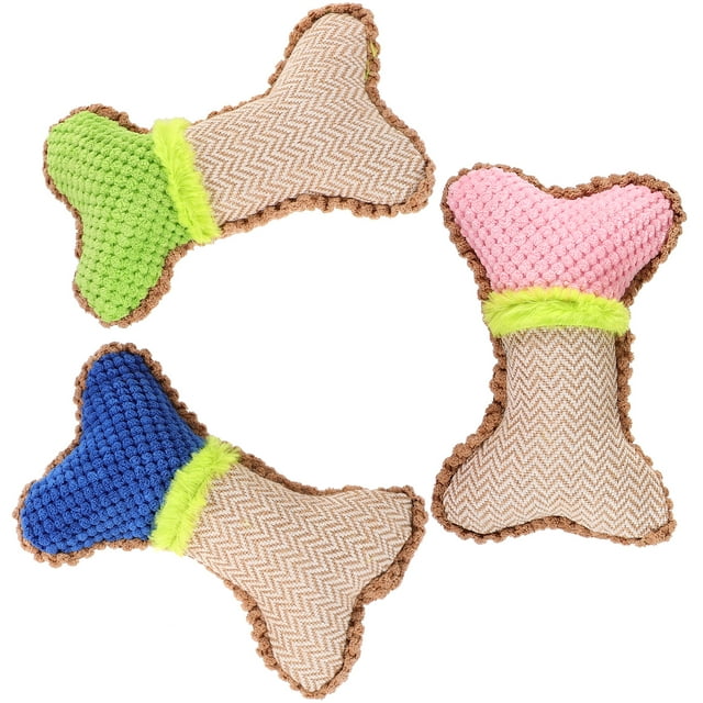 GOOHOCHY 3 piezas Juguete de peluche chirriante para perros, juguete para la dentición de cachorros, hueso de peluche para masticar