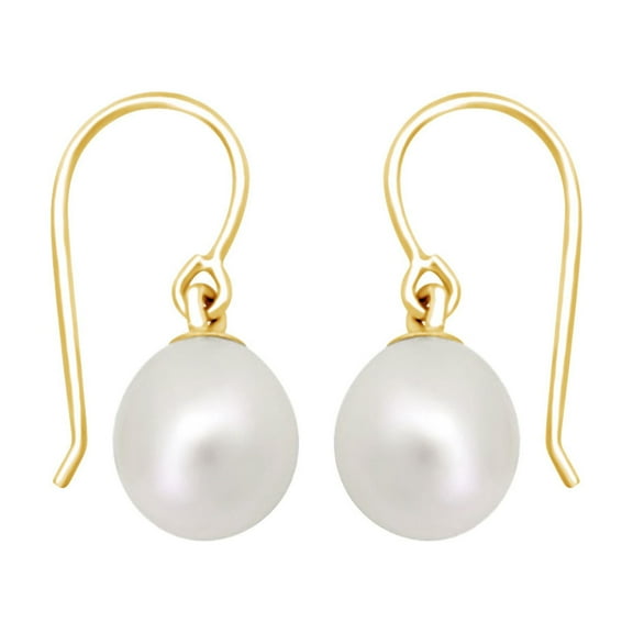 AFFY 10k Solid Yellow Gold Pearl Drop Earrings