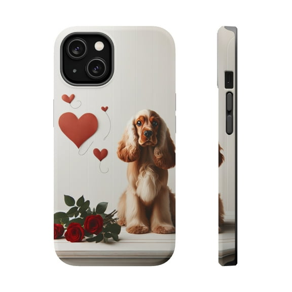 DistinctInk Tough Case for Apple iPhone 13 (6.1" Screen), Compatible with MagSafe Charging - Valentine's Day Cocker Spaniel