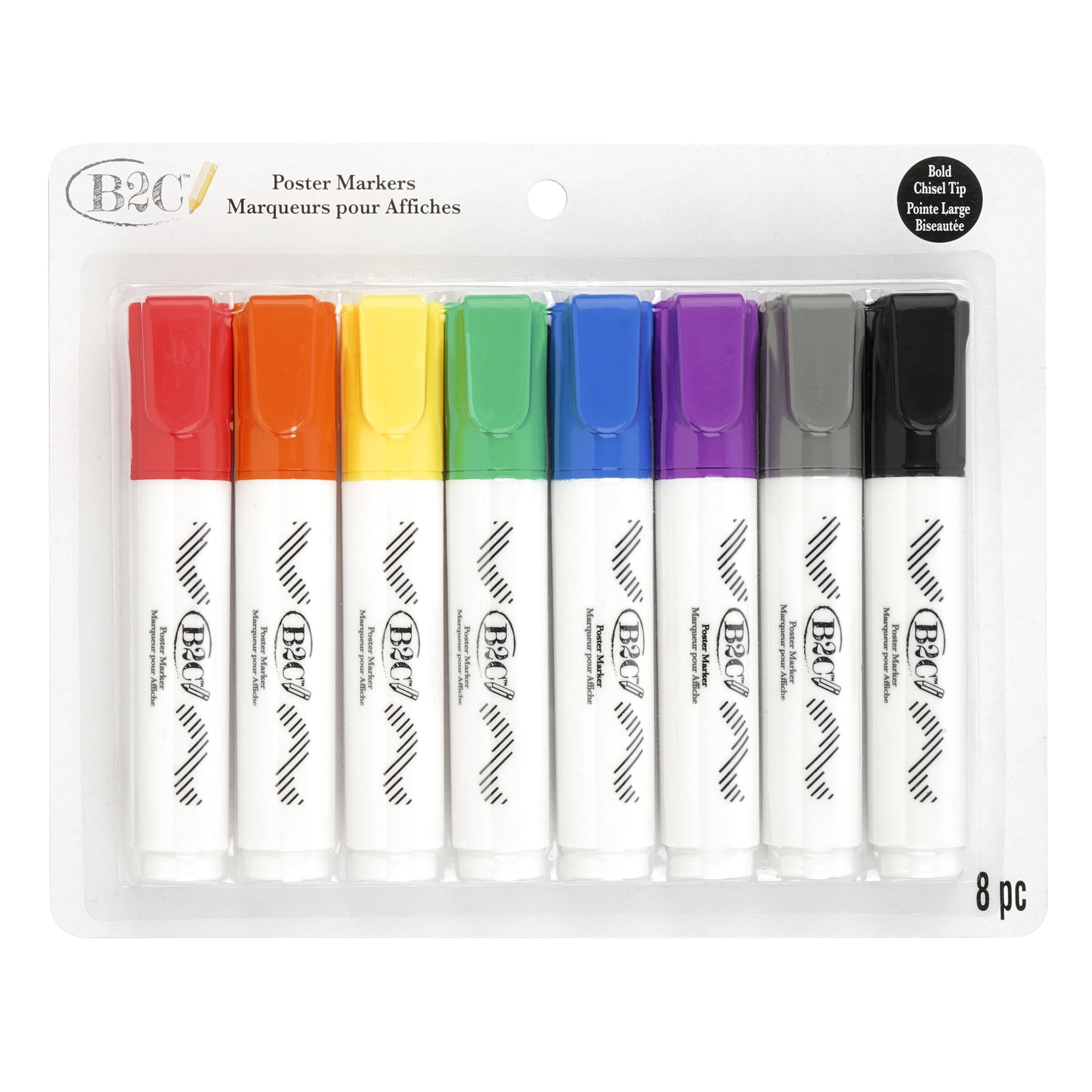 B2C‚Ñ¢ Set of 8 Assorted Primary Color Poster Markers with Chisel