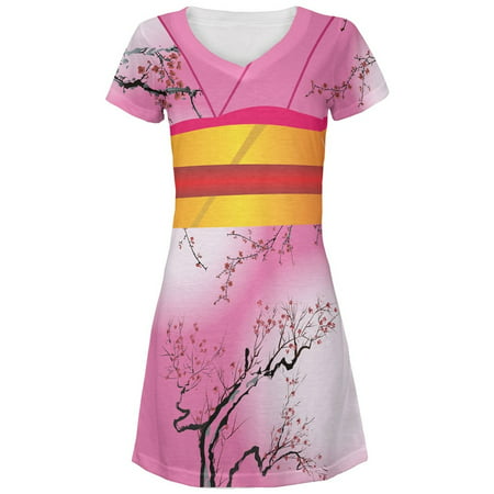 Halloween Pink Kimono Costume All Over Juniors V-Neck Dress