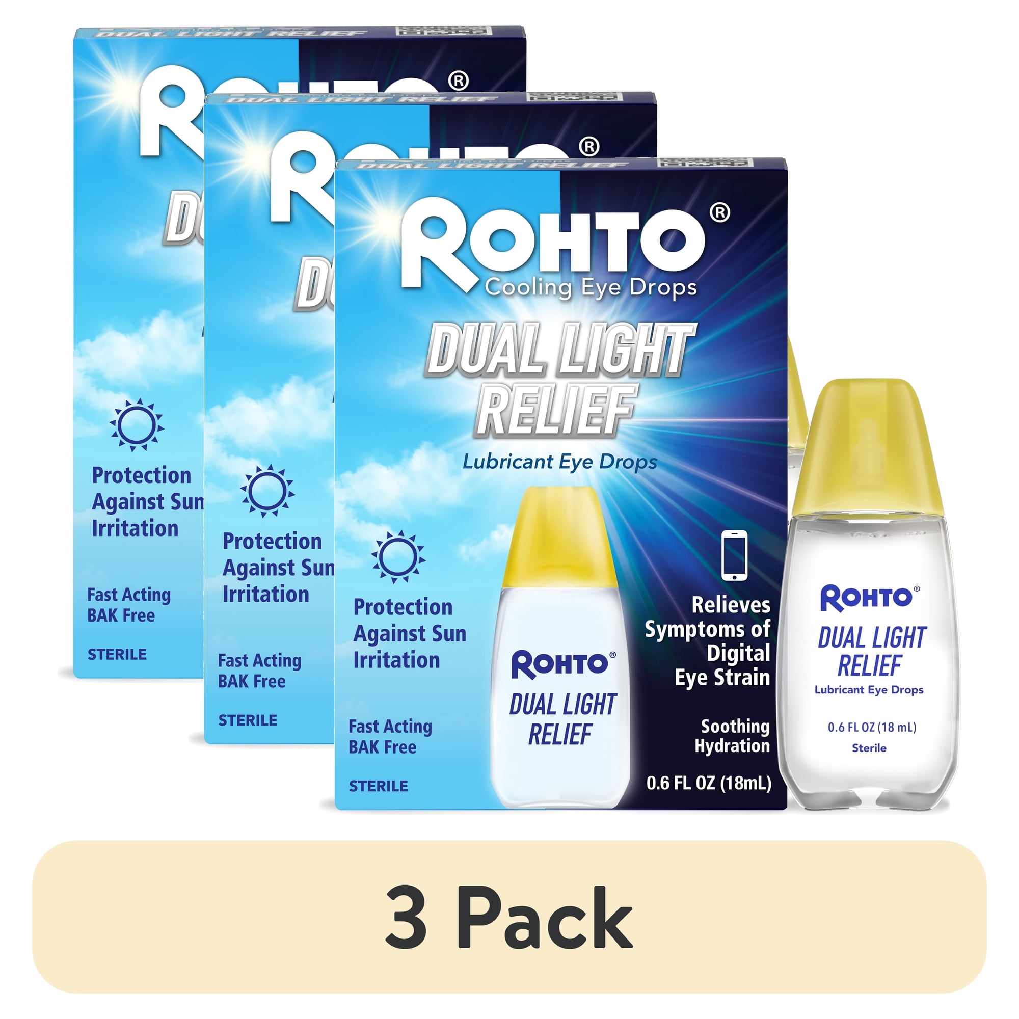 (3 pack) Rohto Dual Light Relief, Cooling Lubricant Eye Drops, Multi-Symptom Relief, 0.6 fl oz