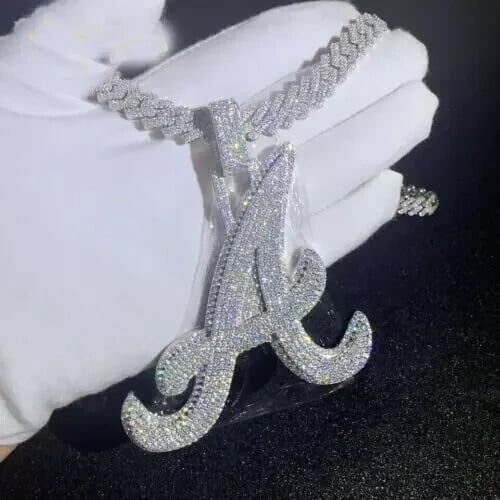 3Ct Round Cut Real Moissanite Men's Customize Letter Pendant 14K White Gold Plated 925 Sterling Silver