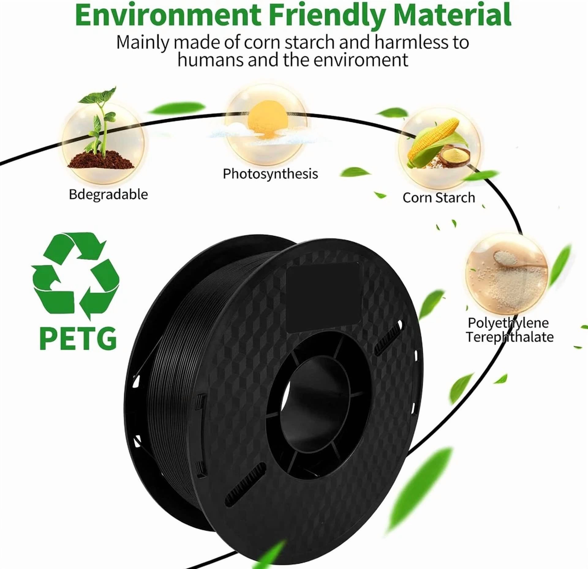 RHEA- Kingroon 1Kg Petg 1.75 Mm 3D Printer Filament Black Bundle Spool Roll Fdm
