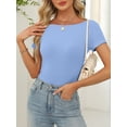 thumbnail image 5 of ANRABESS Women Boat Neck Tops Short Sleeve T-Shirts Ribbed Knit Tight Fitted Basic Tees Shirts 2026 Summer Clothes sky blue Small, 5 of 10