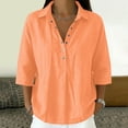 VNKIDY Womens Lapel Collar Three Quarter Sleeve Solid Color Half Button ...
