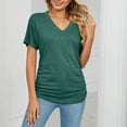 thumbnail image 4 of Women's V Neck Tunic Tops Short Sleeve T shirts with Side Shirring Ruched Blouse shirts, 4 of 5