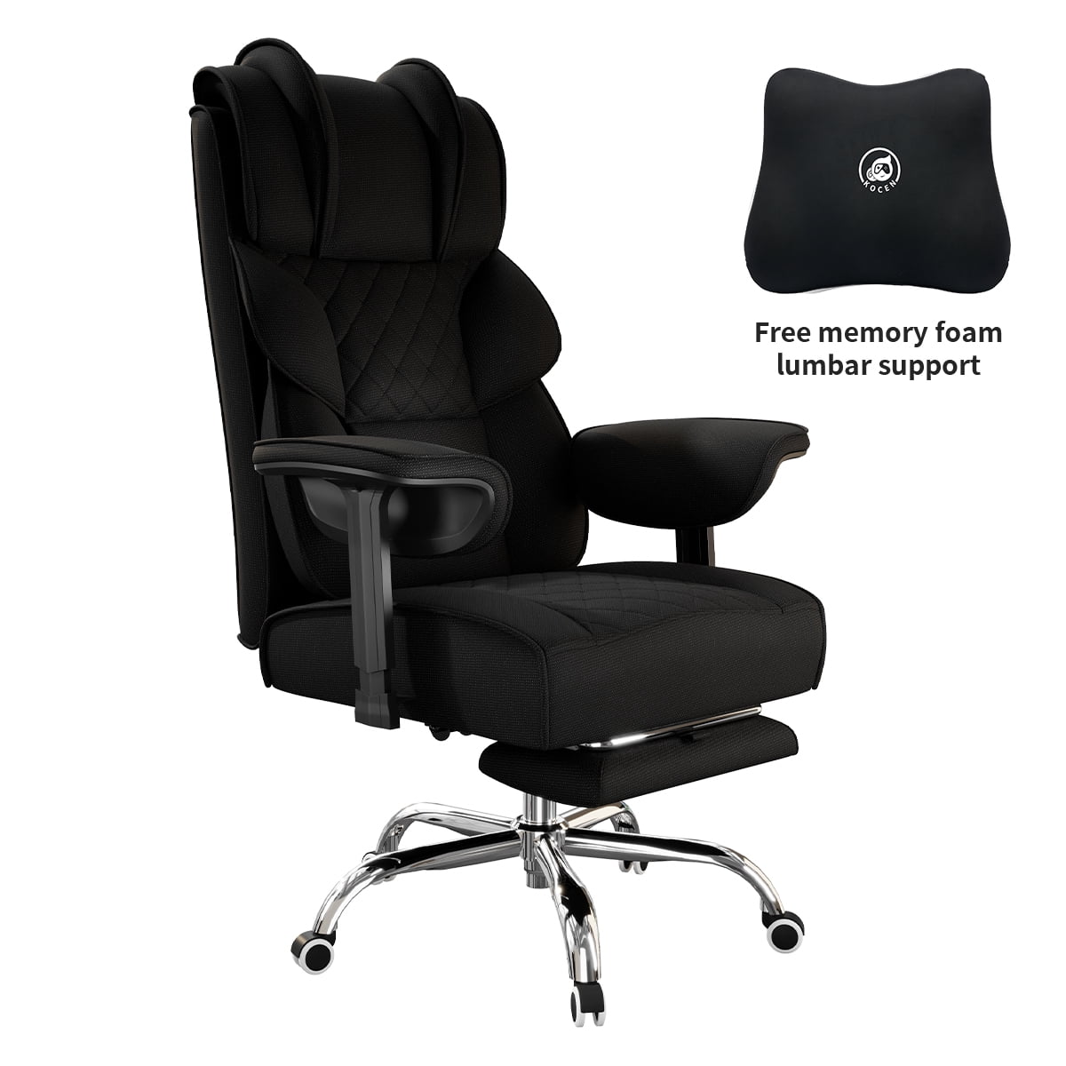 KOCEN Big and Tall Office Chair, Desk Chair with Soft Adjustable Armrests, Ergonomic High Back Gaming Chair with Lumbar Support, Executive Computer Chairs with Footrest(Linen Fabric, Classic Black)
