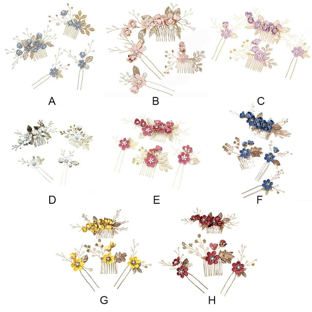 Ensemble de 4 Pcs de Décorations de Cheveux de Fleurs de Mariage pour Filles Coiffe de Mariée Habillage Accessoire de Mode Rose