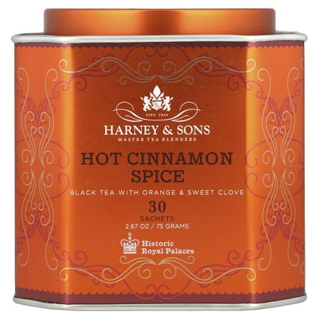 Harney & Sons Hot Cinnamon Spice, Black Tea with Orange & Sweet Clove, 30 Sachets, 2.67 oz (75 g)