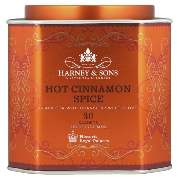Harney & Sons Hot Cinnamon Spice, Black Tea with Orange & Sweet Clove, 30 Sachets, 2.67 oz (75 g)