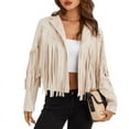 thumbnail image 1 of Veste à Franges en Faux Suède pour Femmes Moto Motard Court Ouvert devant avec Franges Manteau Court, 1 of 8
