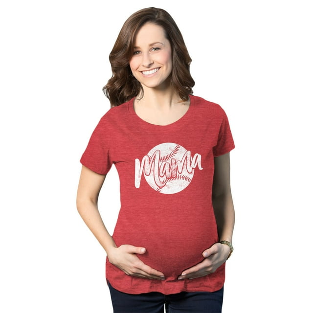 T-shirt de Maternité « Baseball Mama » Mignon d'Été, T-Shirt de Sport pour Future Maman (Rouge) - TTG