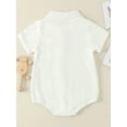 thumbnail image 3 of RUINIXCW Newborn Baby Boy Girl Baptism Gentleman Church Outfit Spring Summer Fall Clothes Cotton Shirt Romper Infant Solid Button Down Collar Short Sleeve Jumpsuit Bodysuit, 3 of 9