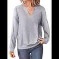 thumbnail image 2 of Sudaderas de Mujer, Camisetas de Larga con Cuello en V, Camisetas Básicas Informales para Otoño e Invierno. Gris XL, 2 of 10