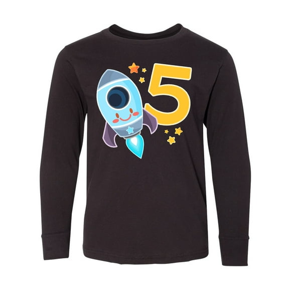 Inktastic Rocket Space ship Happy Fifth Birthday Long Sleeve Youth T-Shirt