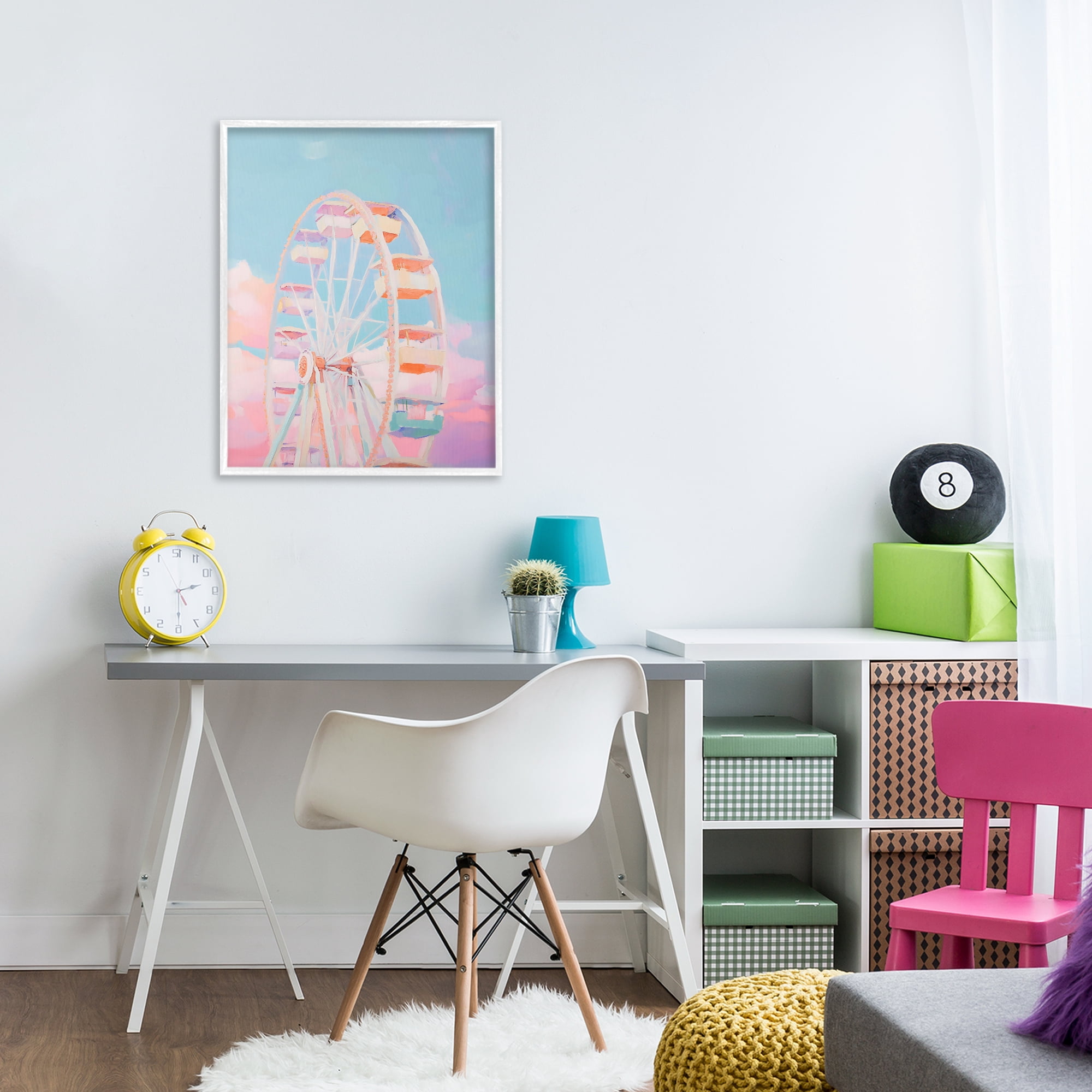 Stupell Industries Ferris Wheel & Cotton Candy Sky White Framed Giclee Art, design by The Prints Vibe