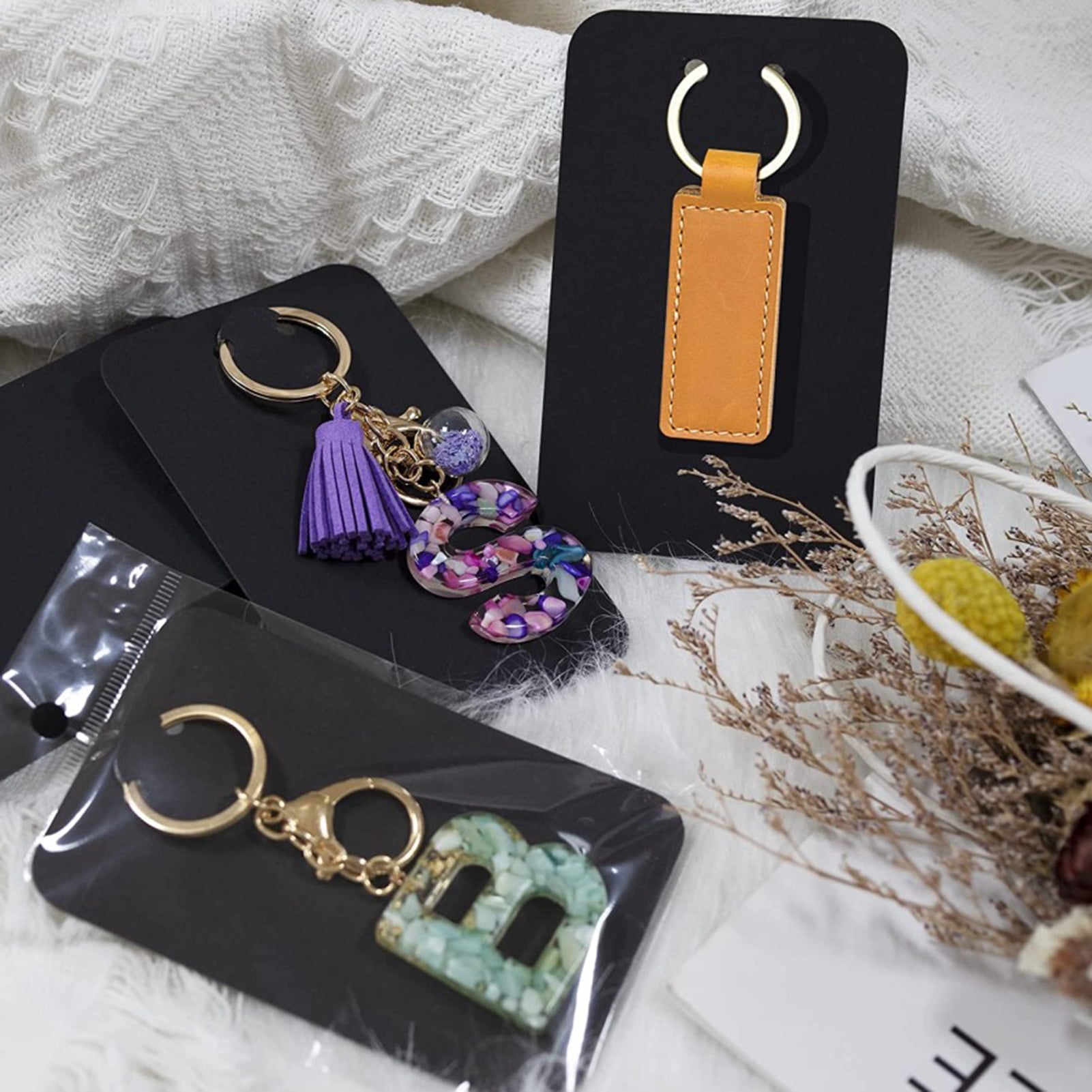 G2PLUS 100 PCS Jewelry Display Cards,2.16''×6''Keychain Display Cards,  Kraft Paper Jewelry Cards,Wristlet Keychain Hanging Cards Thank You Jewelry