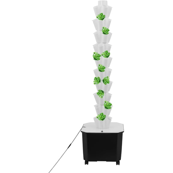 10 Layer Hydroponic Towers Growing System, 50 Pods with Water Pump and Movable 11.89Gal Water Tank, Indoor/Outdoor for Vegetable, Strawberries, Lettuce (White)