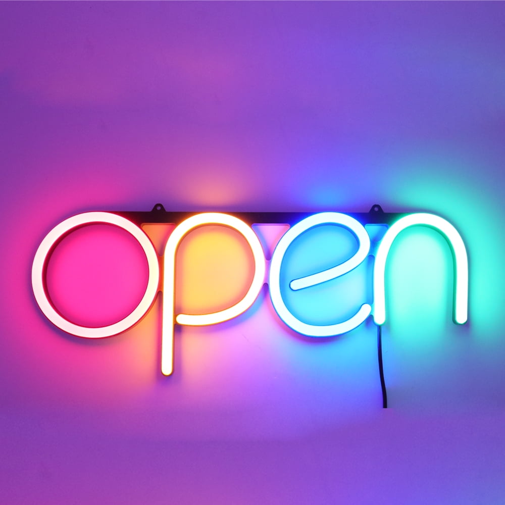 CALCA Business OPEN LED Neon Sign Neon Lamp Neon Light for Store Coffee Shop Bar 15.7 x 5.9In  ( Light on Colorful / Light off White )