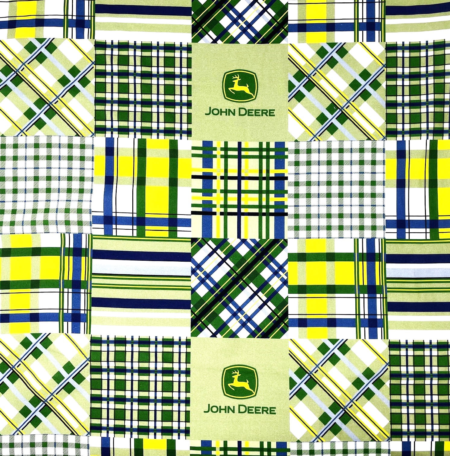 1 Yard - John Deere Farm Tractor Plaid Green Block Cotton Fabric (Great for Quilting, Sewing, Craft Projects, Quilts, Throw Pillows & More) 1 Yard X 44" Wide