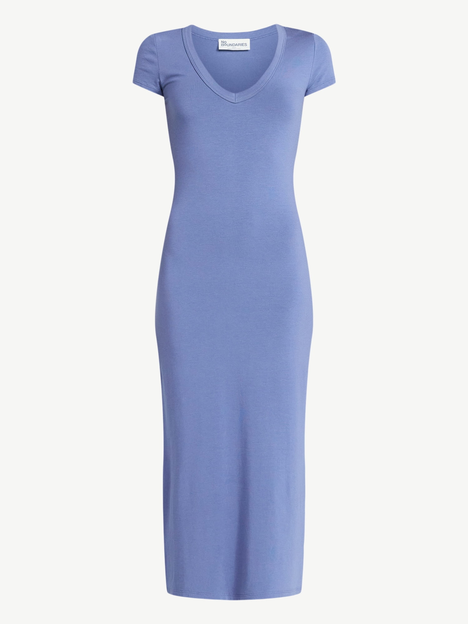 No Boundaries Deep V-Neck Maxi Dress with Cap Sleeves, Women's Sizes XXS-XXL