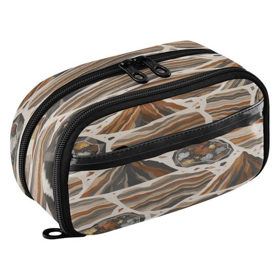Large Pencil Pen Case Capacity PVC Pencil Pouch Makeup Bag for Women Man, Earth StrataPrinted