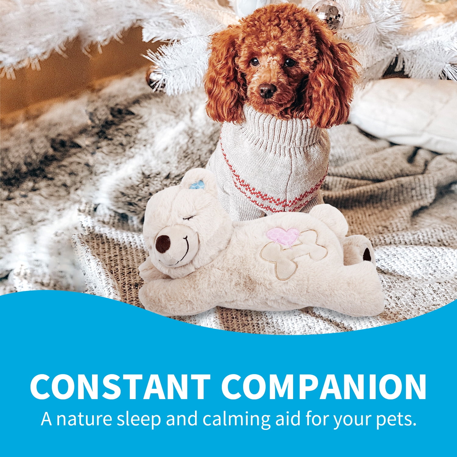 ALL FOR PAWS Dog Anxiety Relief Plush Toy,Dog Sleep Aid Warm Comfort  Toys,Dog Pillow for Puppy Crate,Dog Stuffed Animals,Dog Toys for Small Dogs