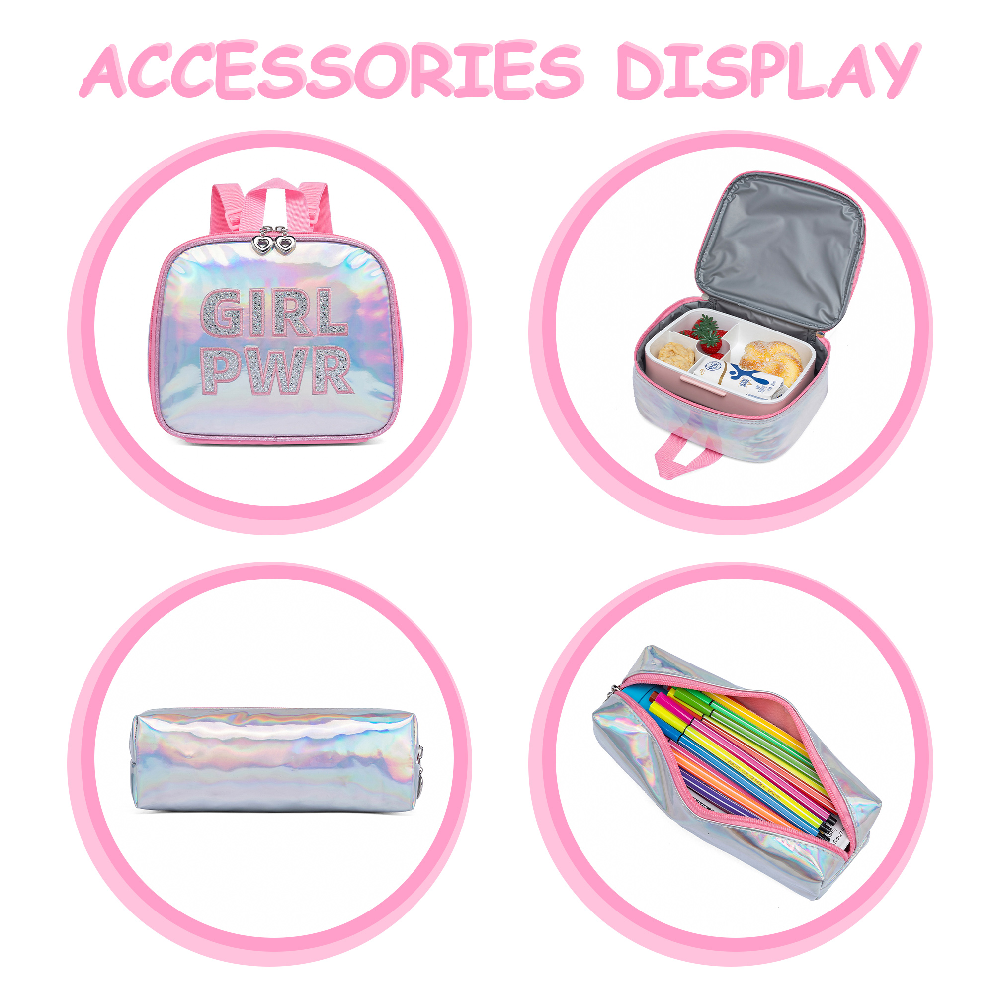 Sequin Kids Rolling Backpack with Wheels Roller School Girls Bookbag with Lunch Box Carry on Suitcase for Ages 6-12