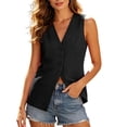 thumbnail image 2 of dazeni Sleeveless Blazer Jackets for Women Slim Fit Casual Button Down Blazer Vest Coat Solid Color V Neck Waistcoat for Work Travel Black Medium, 2 of 8