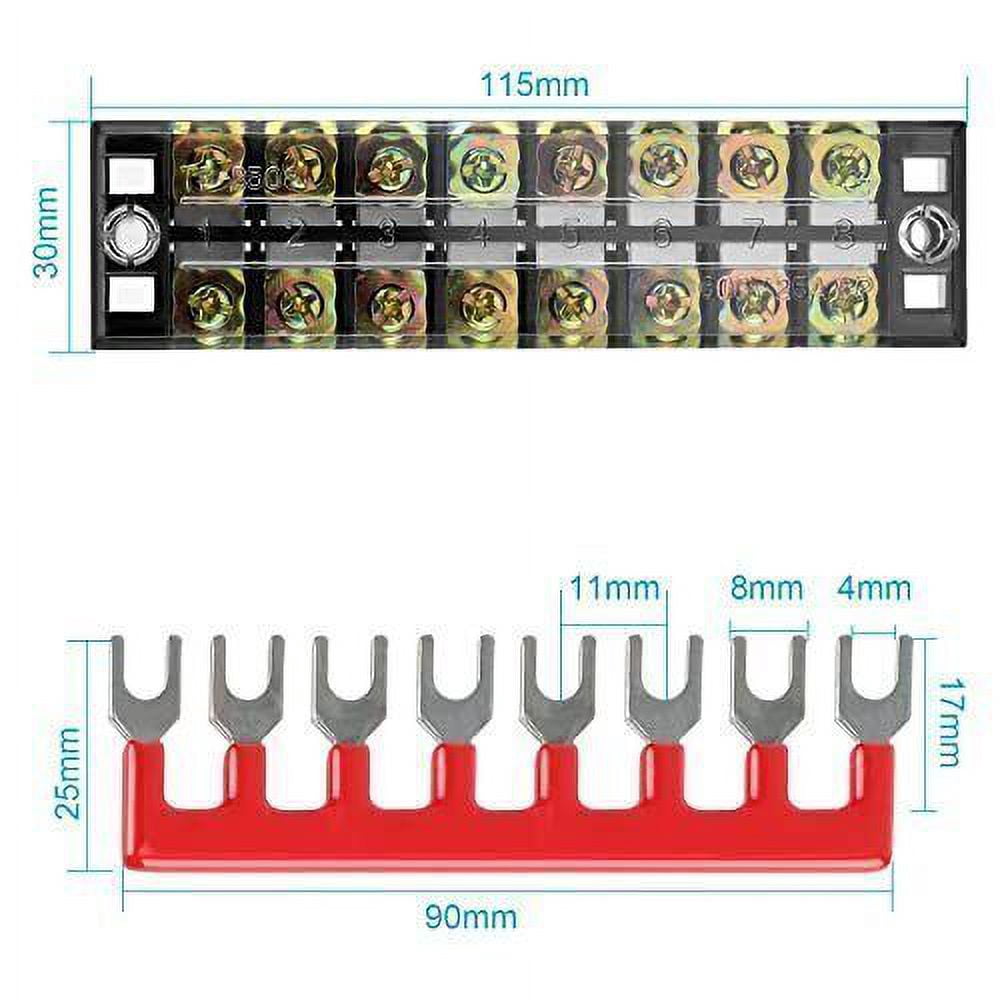 5 Pcs 600V 25A 8P Dual Row Barrier Terminal Block + 10 x Terminal Stripes