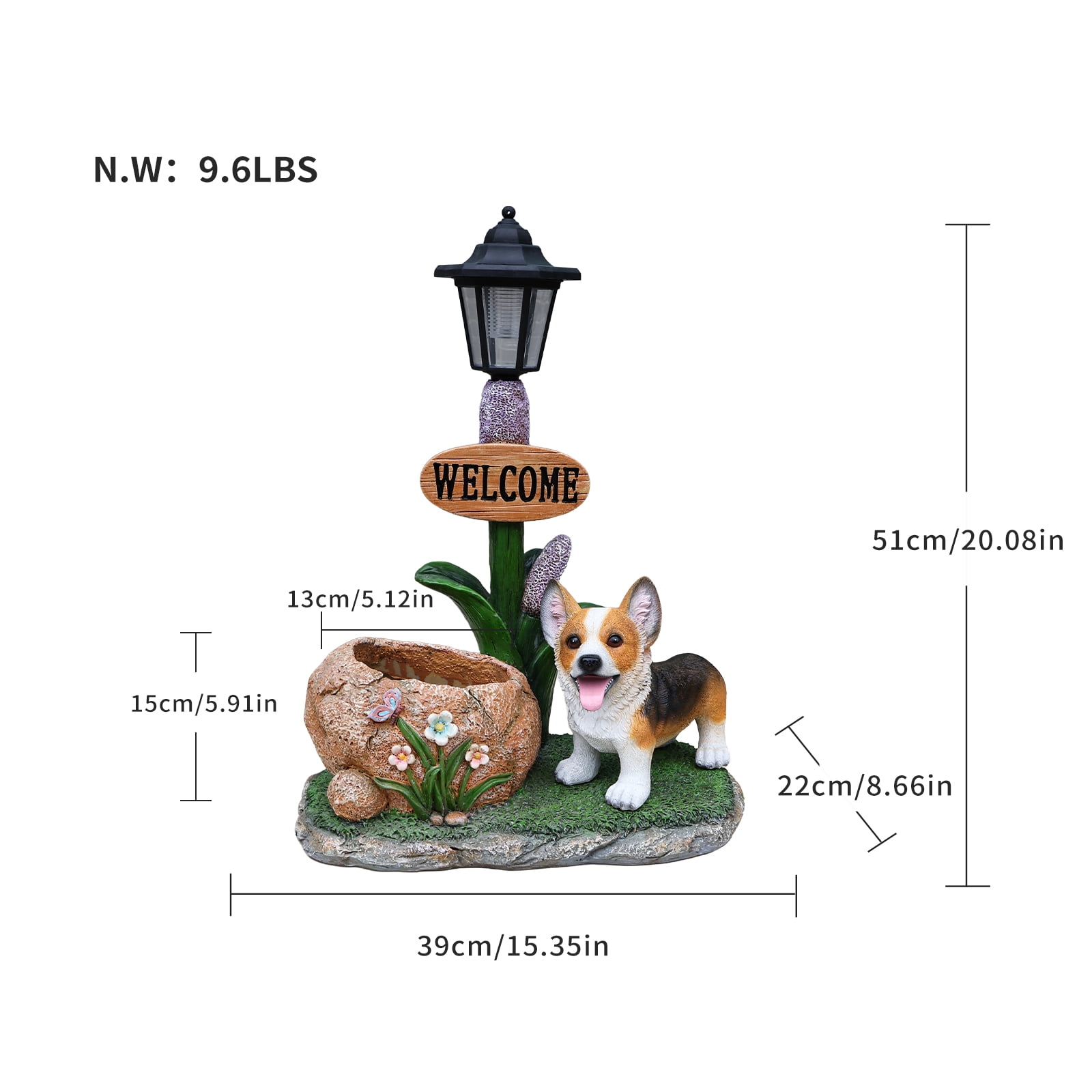 Corgi Dog Planter Garden Decor, Outdoor Statue with Built-In Planter, Weather-Resistant Resin for Yard, Patio, Lawn, Small Space, Brown