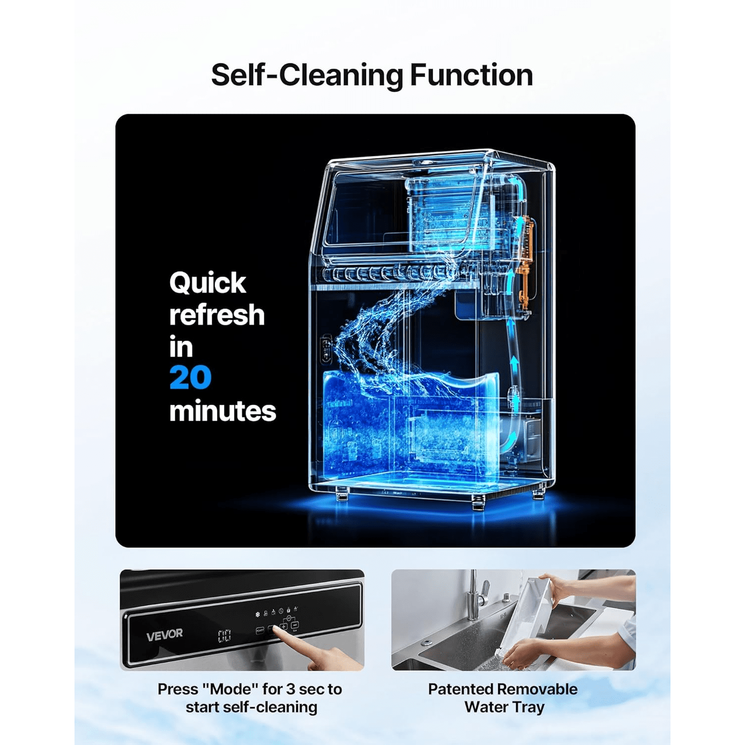Urday Commercial Ice Maker Machine, 130 lbs/24h High Yield with 33 lbs Storage, 45 Clear Cubes per Cycle, Stainless Steel Under Counter & Freestanding Ice Machine for Home, Bar, Cafe, Restaurant