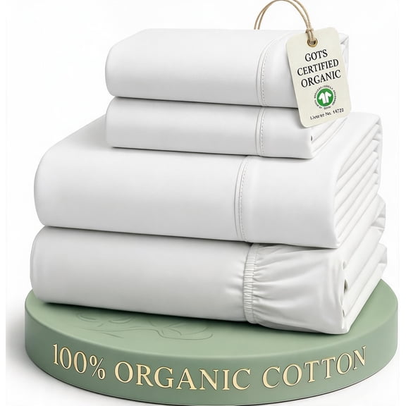 Queen Sheet Set 100% Organic Cotton Percale Cooling White