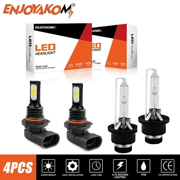 Comobo High Low Beam Kit For TOYOTA Avalon 2005 2006 2007 -4x 9005 D2S LED & HID Headllight Bulbs Super Bright 6000K White