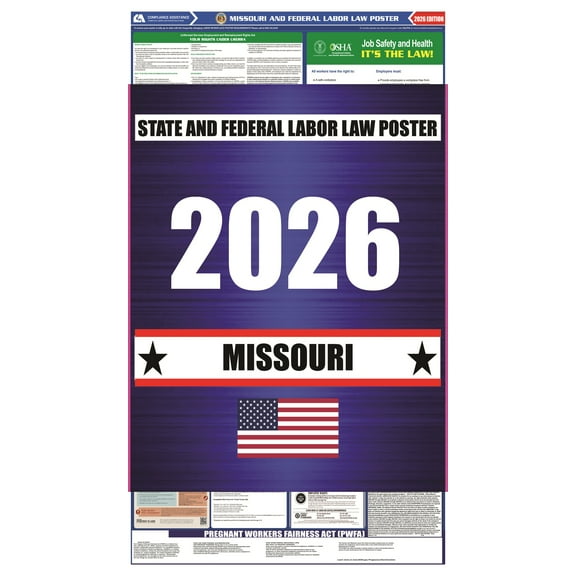 Missouri (MO) 2026 State Labor Law Poster - State, Federal and OSHA Compliant Laminated Poster - Perfect for the Workplace Posting - Clear and Easy-to-Read Format - 20 Inch by 36 Inch - English